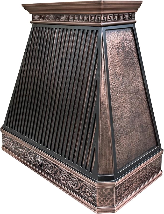 CT Copper Tailor Copper Vent Hood Island Mount,54'' W,27''H,1260 CFM Exhaust Fan,Stainless Steel Vent,LED Light,Dishwasher-Safe Baffle Filters,Light Hammered-Medium Patina,VH14TA2L