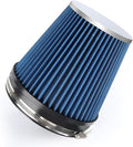 6" 152mm Cold Air Intake Filter Clamp-On Replacement High Flow Inlet Air Filter High Performance Washable Cone Filter 7" Tall Blue