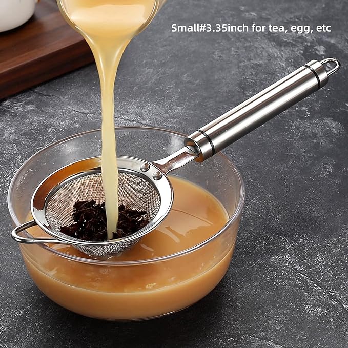 304 Stainless Steel Fine Mesh Strainers for Kitchen, Colander-Skimmer with Handle, Sieve Sifters for Food, Tea, Rice, Oil, Noodles, Fruits, Vegetable