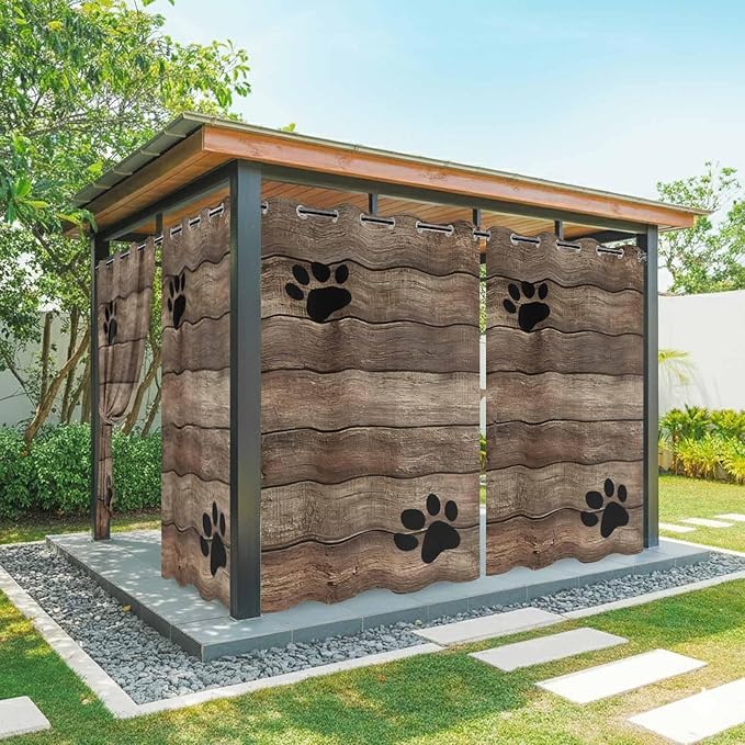 Wood Grain Outdoor Curtains for Patio Claws Animals Wooden Brown Vintage Waterproof Outside Curtains with Grommet Top Weatherproof Curtain for Cabana Pergola Gazebo, 1 Panel, 54" W x 84" L