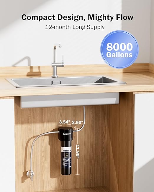 Dreamwills DS10 Under Sink Water Filter System, 1.3 GPM Direct Connect Kitchen Faucet Filtration, 3-Minute Tool-Free Install, Reduces Lead, Chlorine, Bad Taste, Retains Minerals, 1 Year