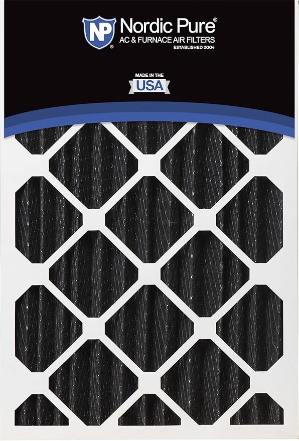 Nordic Pure 20x20x4 (Actual Size: 19 1/2 x 19 1/2 x 3 5/8) Pure Carbon Pleated Odor Reduction Merv 8 Furnace Filter 1 Pack