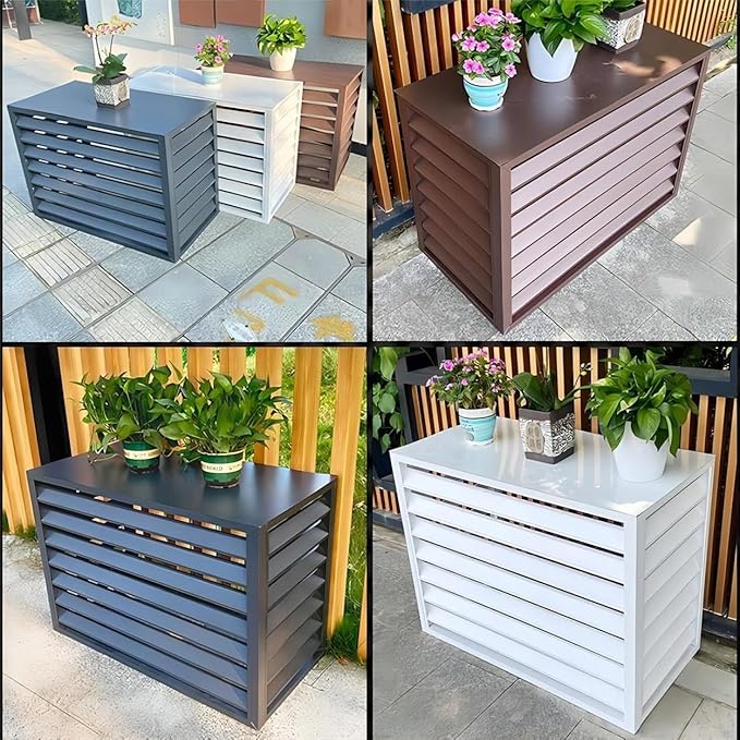 Aluminum Air Conditioner Fence Set of 2, Louvered Outdoor AC Unit Cover, Decorative Privacy Screen, Weatherproof and Anti-Theft (Black 100x50x70cm/39x20x28in)