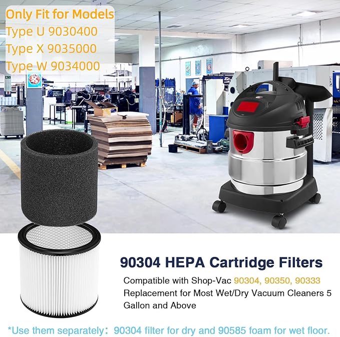 Cabiclean Foam Sleeve Filter for Shop-Vac 90304 90350 90333 Replacement for Most Wet/Dry Vacuum Cleaners 5 Gallon and Above, Compare to Part No.90304, 90585 (2+4)