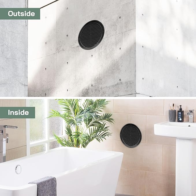 Vent Systems 8" Inch (Opening Dimensions) - Pack of 50 - Black Soffit Vent Cover - Plastic Round Air Vent Grille - Built-in Mesh Screen - HVAC Register Louver for Bathroom, Home, Kitchen