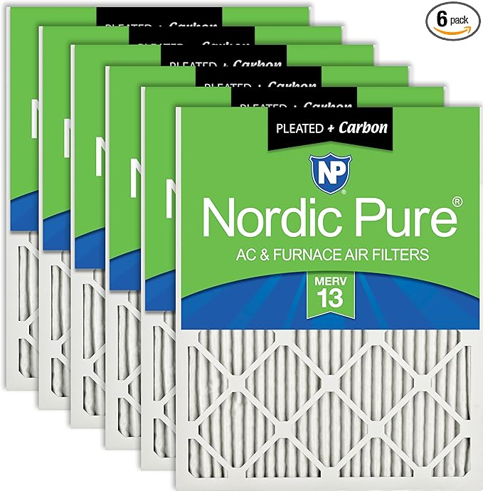 Nordic Pure 16x30x1 (Actual Size: 15 3/4 x 29 11/16 x 3/4) Pleated Air Filters MERV 13 Plus Carbon 6 Pack