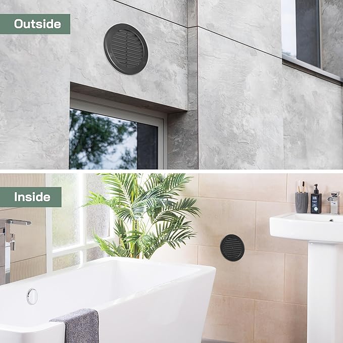Vent Systems 4" Inch (Opening Dimensions) - Pack of 5 - Black Soffit Vent Cover - Plastic Round Air Vent Grille - Built-in Mesh Screen - HVAC Register Louver for Bathroom, Home, Kitchen