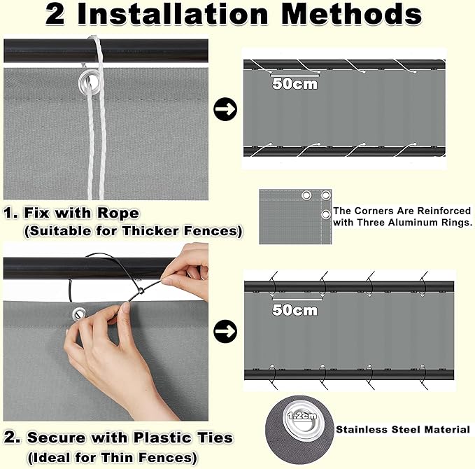 Privacy Screen Protector 8.2' x 39.4' Heavy Duty 165 GSM HDPE Outdoor Privacy Screen, with Grommets, for Porch Deck Outdoor Backyard Patio Balconys, Blue Stripes