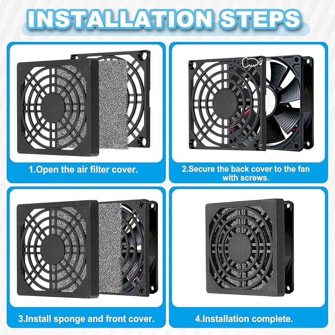 PATIKIL 90mm Fan Filter Grill, 6 Pcs Plastic Ventilation Dustproof Grill Cover Cooling Ventilator with Screws for Industry Workshop Computer Case Refrigerators Air Conditioning, Black
