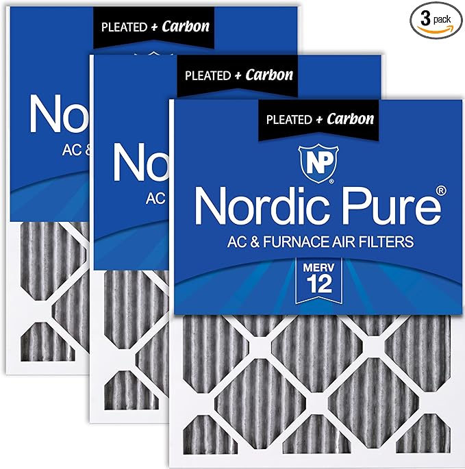 Nordic Pure 16x30x1 (Actual Size: 15 3/4 x 29 11/16 x 3/4) Furnace Air Filters MERV 12 Pleated Plus Carbon 3 Pack