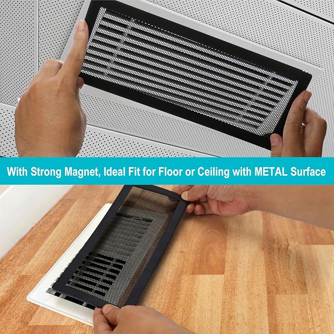 Magnetic Floor Register Vent Covers, 4 x 14 Inch Air Vent Filter Mesh, Sticky Magnet PVC Vent Screen Net for Wall Ceiling Floor Catches Toys Snacks Pet Hair and Pet Food 4 Pack