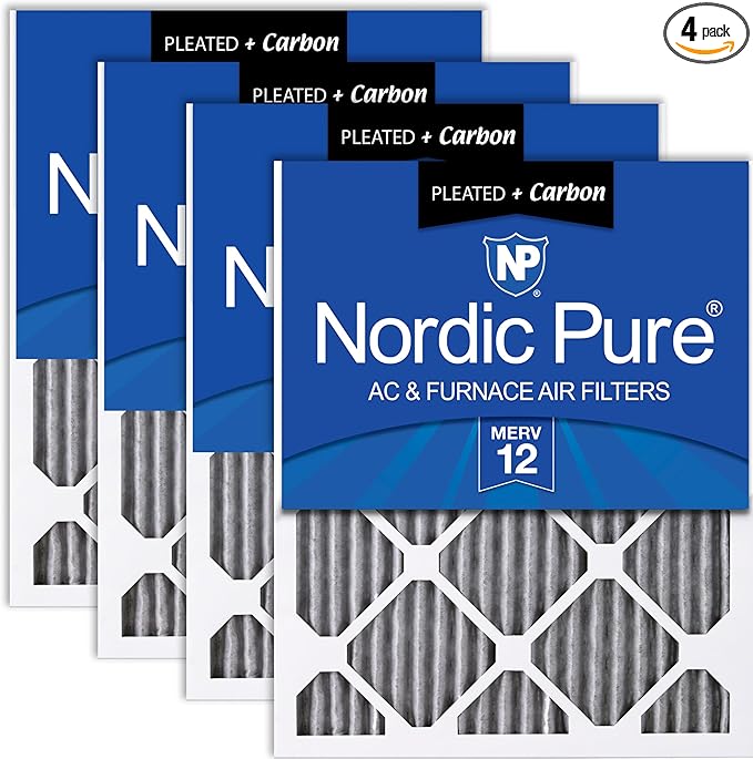 Nordic Pure 16x24x1 (Actual Size: 15 1/2 x 23 1/2 x 3/4) Furnace Air Filters MERV 12 Pleated Plus Carbon 4 Pack