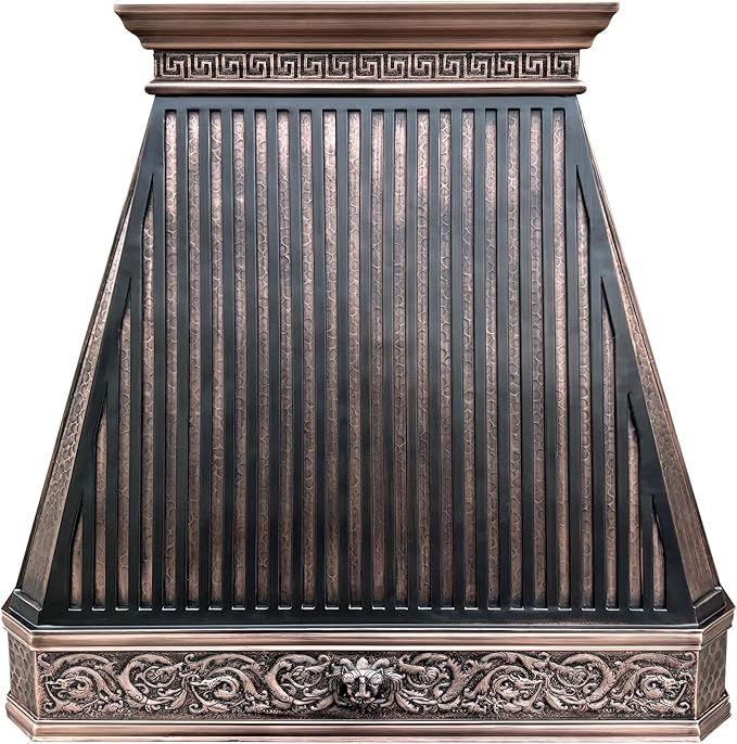 CT Copper Tailor Copper Vent Hood Island Mount,54'' W,27''H,1260 CFM Exhaust Fan,Stainless Steel Vent,LED Light,Dishwasher-Safe Baffle Filters,Light Hammered-Medium Patina,VH14TA2L
