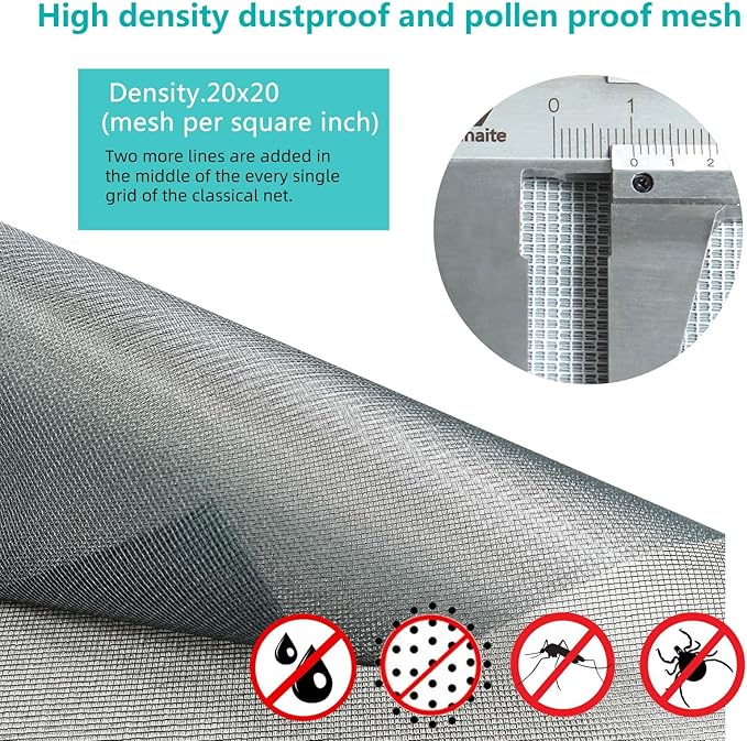 High Density dustproof and Pollen Proof net Window Screen mesh roll Used to Replace Screen Windows and Doors (Grey high-Density mesh,394''×49''(1000×125cm)