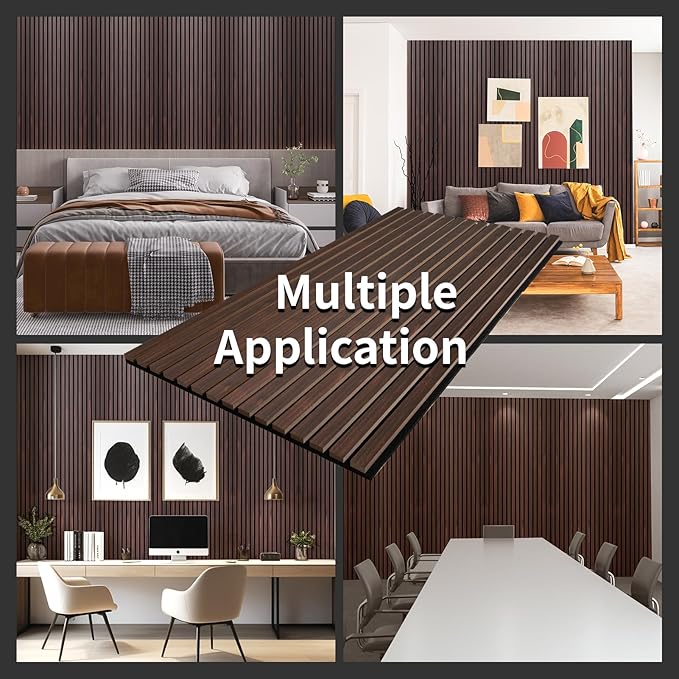 Wood Slat Wall Panel, 48'' x 24'' Wood Panels for Wall, 3D Soundproof Wall Panels, Large Acoustic Panels for Interior Ceiling and Wall Decor Noise Reduction, 2 Pack, Walnut