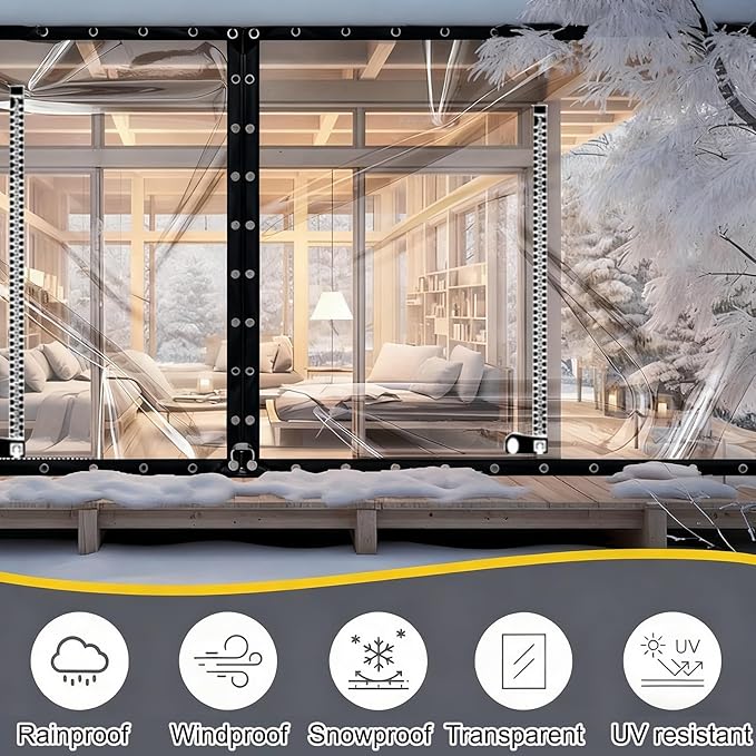 Curtain Patio Enclosure, Water Proof PVC Curtains for Gazebos with Zip, Transparent Outdoor Tarps for Patio Enclosure, Camping, Porch(4x2.5m)