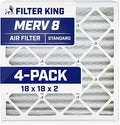 Filter King 18x18x2 Air Filter | 4-PACK | MERV 8 HVAC Pleated A/C Furnace Filters | MADE IN USA | Actual Size: 18 x 18 x 1.75"