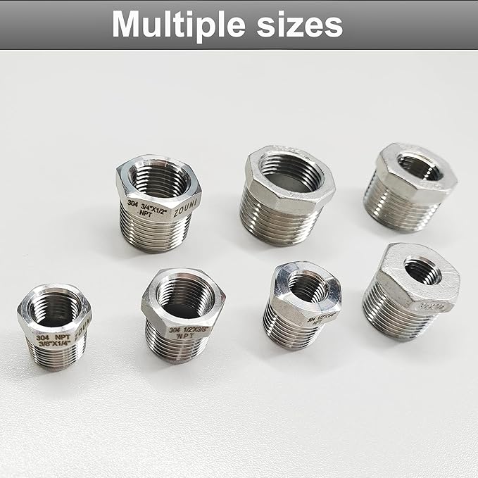 2 Pcs 304 Stainless Steel Reducer Hex Bushing, 3/4" Male NPT to 1/4" Female NPT（3/4"MNPT - 1/4"FNPT） Pipe Fitting Hex Bushing, Heavy Duty Pipe Fitting Reducer Adapter (3/4"mnpt -1/4" fnpt)
