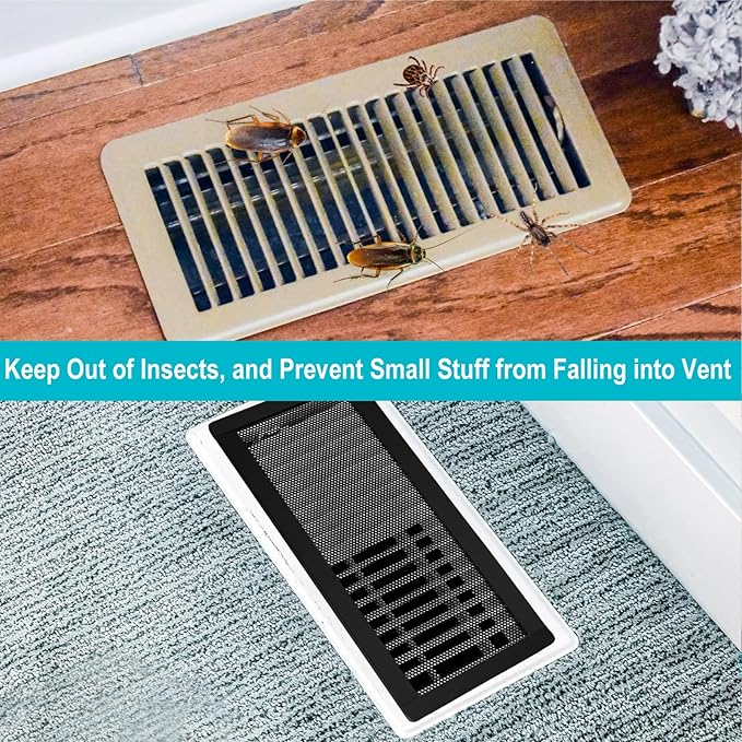 Magnetic Floor Register Vent Covers, 4 x 14 Inch Air Vent Filter Mesh, Sticky Magnet PVC Vent Screen Net for Wall Ceiling Floor Catches Toys Snacks Pet Hair and Pet Food 4 Pack