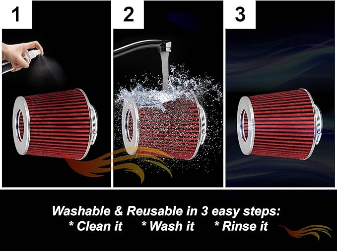 RED 3.5" 89 mm Inlet Truck Air Cone Replacement Performance Washable Clamp-On Dry Air Filter (8" Tall)
