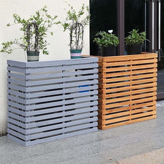 Wood Air Conditioner Fence Screen - Hide Outdoor Unit Stylishly with Tall Weatherproof Shutters Central Air Conditioner Covers (Pink L120Xw60Xh105Cm)