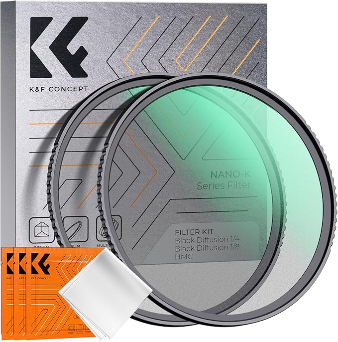 K&F CONCEPT 62mm Black Diffusion 1/4 & 1/8 Filters Kit Mist Cinematic Effect Filters Set with Multi-Layer Coated for Camera Lens - K Series