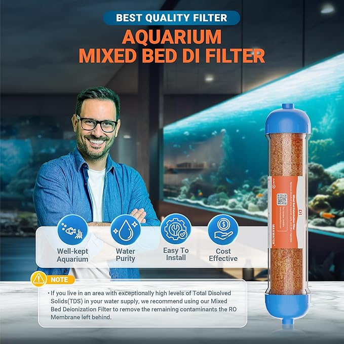 (2 Pack) Mixed Bed Ion Exchange Aquarium Filter Resin 0 PPM RO DI Refillable Housing, Compatible with 10" Reverse Osmosis Water Filtration Systems, for High TDS in Water