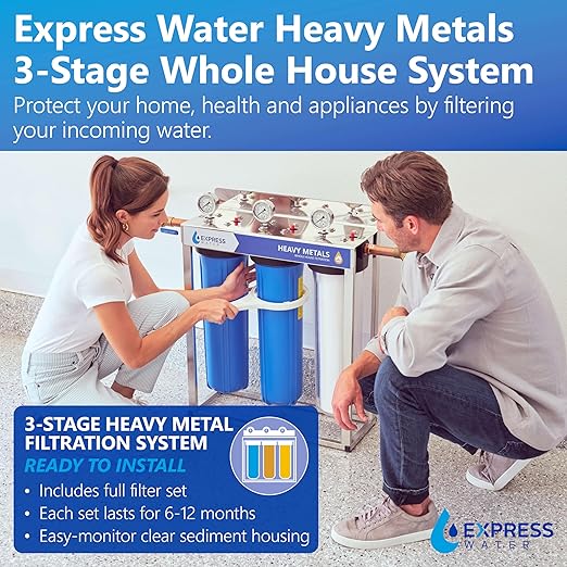 Whole House Water Filter System| HEAVY METAL| 3 Stage Water Purifier Whole Home, Top-Tier Heavy Metal Filter Produces Overachieving H2O, Specially Targets Lead, Arsenic, Chromium, Reduces Chlorine