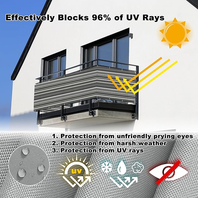 Fence Privacy Screen 3' x 16' UV Protection Weather-Resistant Outdoor Privacy Screens, Included Cable Zip Ties for Deck Pool Fence Railings Apartment, Black White Stripes