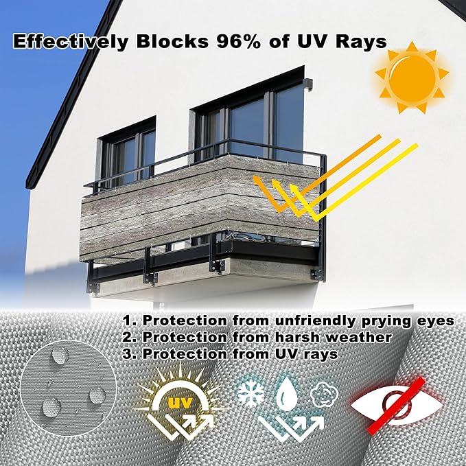 Balcony Privacy Screen 2.6' x 6.6' UV-Resistant Visibility Reduction Outdoor Dog Fence, with Grommets, for Deck Apartment Porch Backyard Patio Outdoor, Floor Pattern