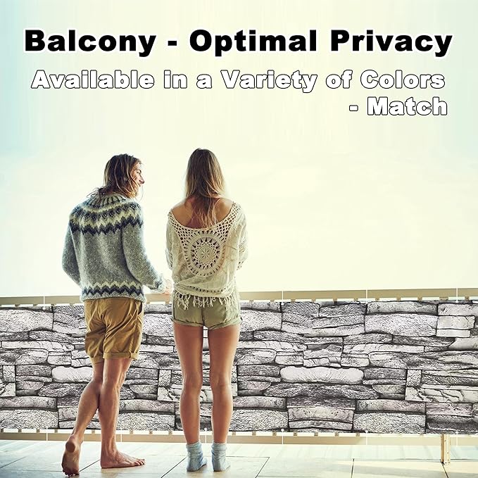 Privacy Screen Protector 2.6' x 29.5' UV-Resistant Visibility Reduction Patio Privacy Screen, Included Cable Ties Customized size for Balcony, Apartment, Backyard, Patio, Porch, Garden, Stone Pattern