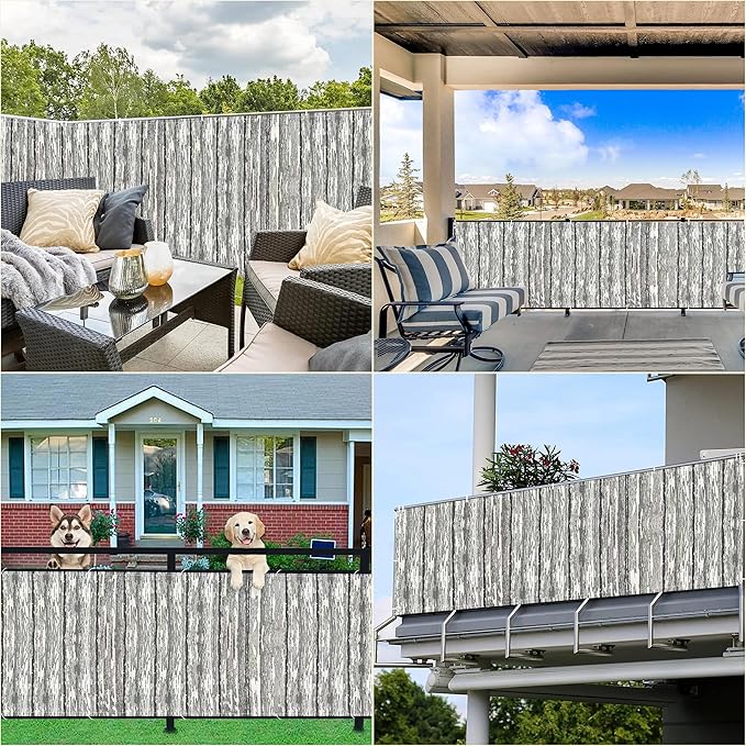 Privacy Screen Protector 2.6' x 29.5' Privacy Protection Weatherproof Patio Privacy Screens for Balcony, Included Cable Zip Ties for Garden Wall, Patio Gate, Patio Deck, Vertical Floor Pattern