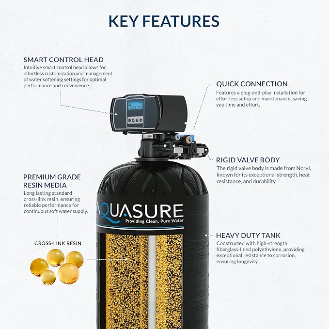 Aquasure Harmony Series 40,000 Grains Whole House Water Softener with High Performance Automatic Digital Metered Control Head | Reduces Hardness & Minerals | Improve Water Quality | For 3-4 bathrooms