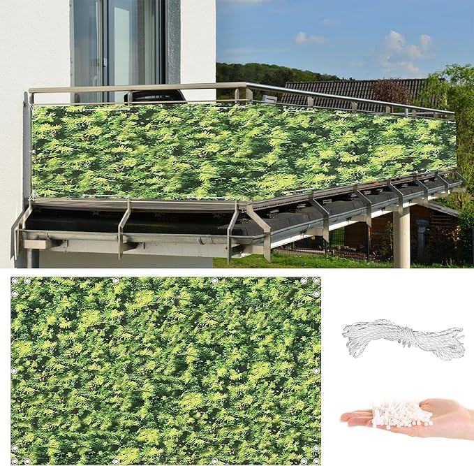Privacy Screen Protector 3.3' x 6.6' UV-Protection Wind-Resistant Privacy Screen for Fence, Included Cable Ties for Carport, Fence, Patio, Apartment, Backyard, Balcony, Green Leaf Pattern