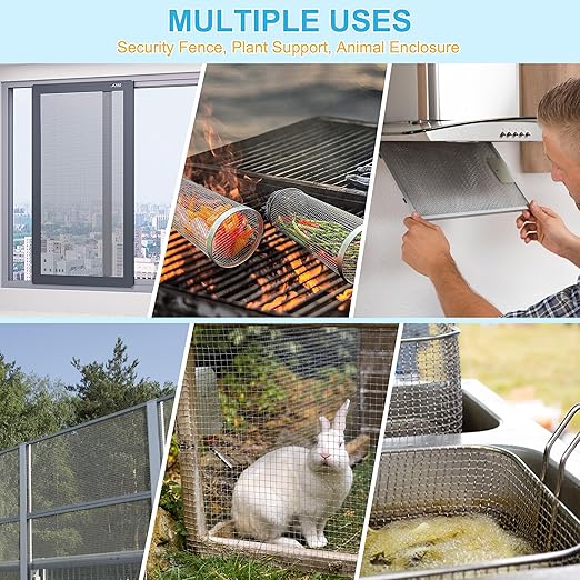 4 Pcs 13x9 (33cmx23cm) 5 Mesh 304 Stainless Steel Wire Mesh Sheet, Rustproof Metal Mesh Sheet Screen for DIY Crafts, Vent Covers, Garden Fencing, Window Protection & Industrial Filters