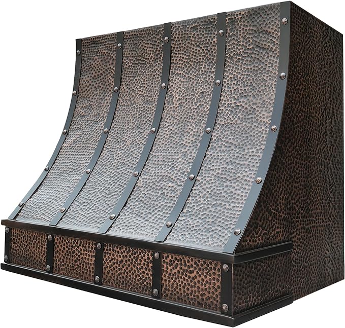 CT Copper Tailor Sloped Copper Vent Hood Wall Mount,42'' W,30''H, 1150 CFM Exhaust Fan,Stainless Steel Vent,LED Light,Dishwasher-Safe Baffle Filters,VH8TR1