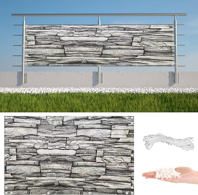 Privacy Fence Screen 2.8' x 13.1' UV Protection (HDPE) Weather-Resistant Patio Privacy Screen, Included Cable Zip Ties for Wall Screen, Outdoor Garden, Wedding Decor, Stone Pattern