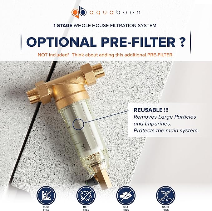 Aquaboon 2-Stage Whole House Water Filter System with 20x4.5 House Water Filters Reducing Sediment & Odors with Gauge & Release, Wrench, Bracket