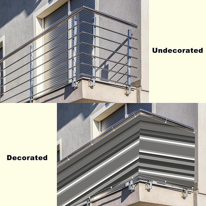 Balcony Privacy Screen 4.9' x 9.8' UV Protection 96% Privacy Screen Outdoor, Easy Installation with Zip Ties for Pergola Balcony Porch Carport Deck Window, Black White Stripes