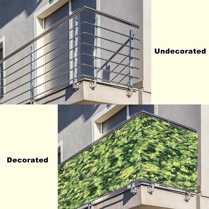 Privacy Screen 4.9' x 19.7' Privacy Protection Weatherproof Garden Fence, with Grommets, for Apartment Patio, Wall Garden, Balcony Garden, Green Leaf Pattern