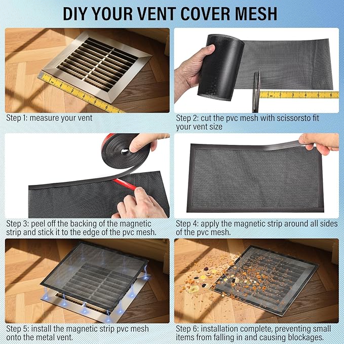 39x4 inch Customizable DIY Floor Vent Covers, Magnetic PVC Vent Mesh for Wall, Ceiling & Home Floor, PC Case Dust Mesh Filter