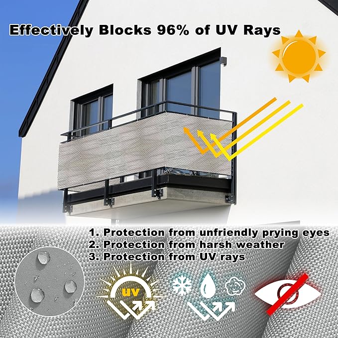 Privacy Fence Screen 4.3' x 49.2' UV-Resistant Visibility Reduction Patio Privacy Screen, with Grommets, for Balcony, Apartment, Backyard, Patio, Porch, Garden, Weaving Pattern