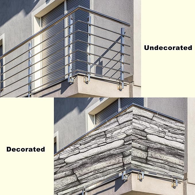 Privacy Fence 2.3' x 23' UV-Resistant Visibility Reduction Patio Privacy Screen, Included Cable Zip Ties for Patio Yard Porch Chain Link Fence Condo, Stone Pattern