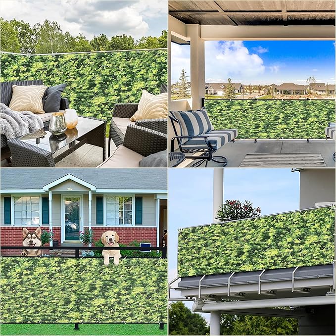 Fence Privacy Screen 2.5' x 3.3' UV Protection Weather Resistant Waterproof Privacy Screen for Fence, Includes Cable Ties for Carport, Fence, Patio, Apartment, Backyard, Balcony, Green Leaf Pattern